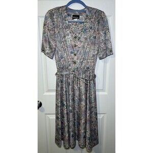 Whirlaway Frocks Women’s Vintage Short Sleeve Floral Button Belted Dress Size 10